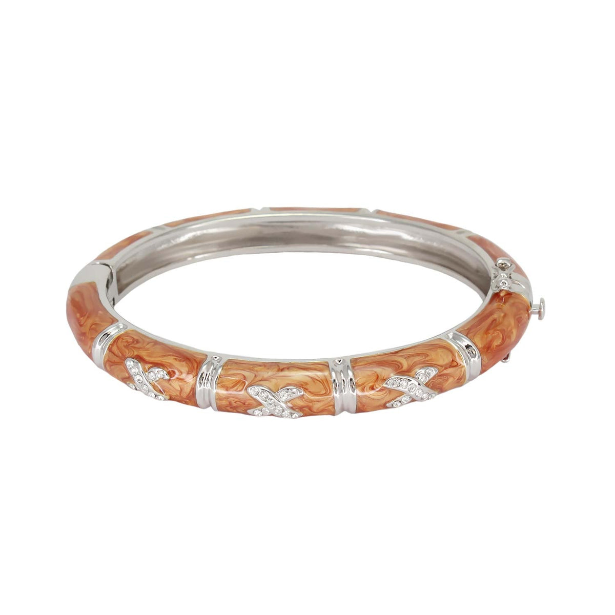 Elegant Hugs Bangle Pavé X by Lauren G Adams in orange marbled enamel with silver on Tampa Home & Garden Store