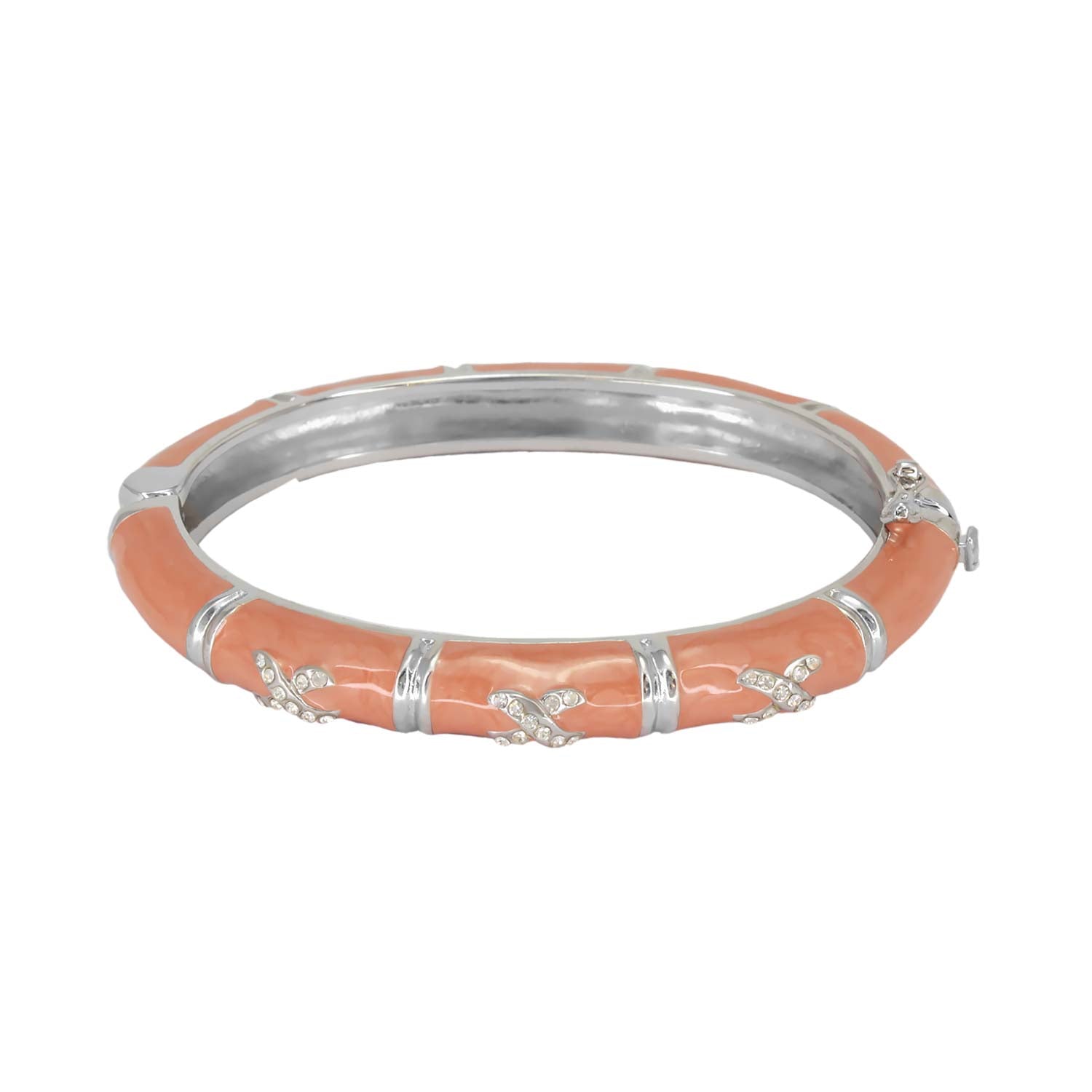 Elegant Hugs Bangle Slim Pavé X orange enamel bracelet with silver-tone spacers on Tampa Home & Garden Store