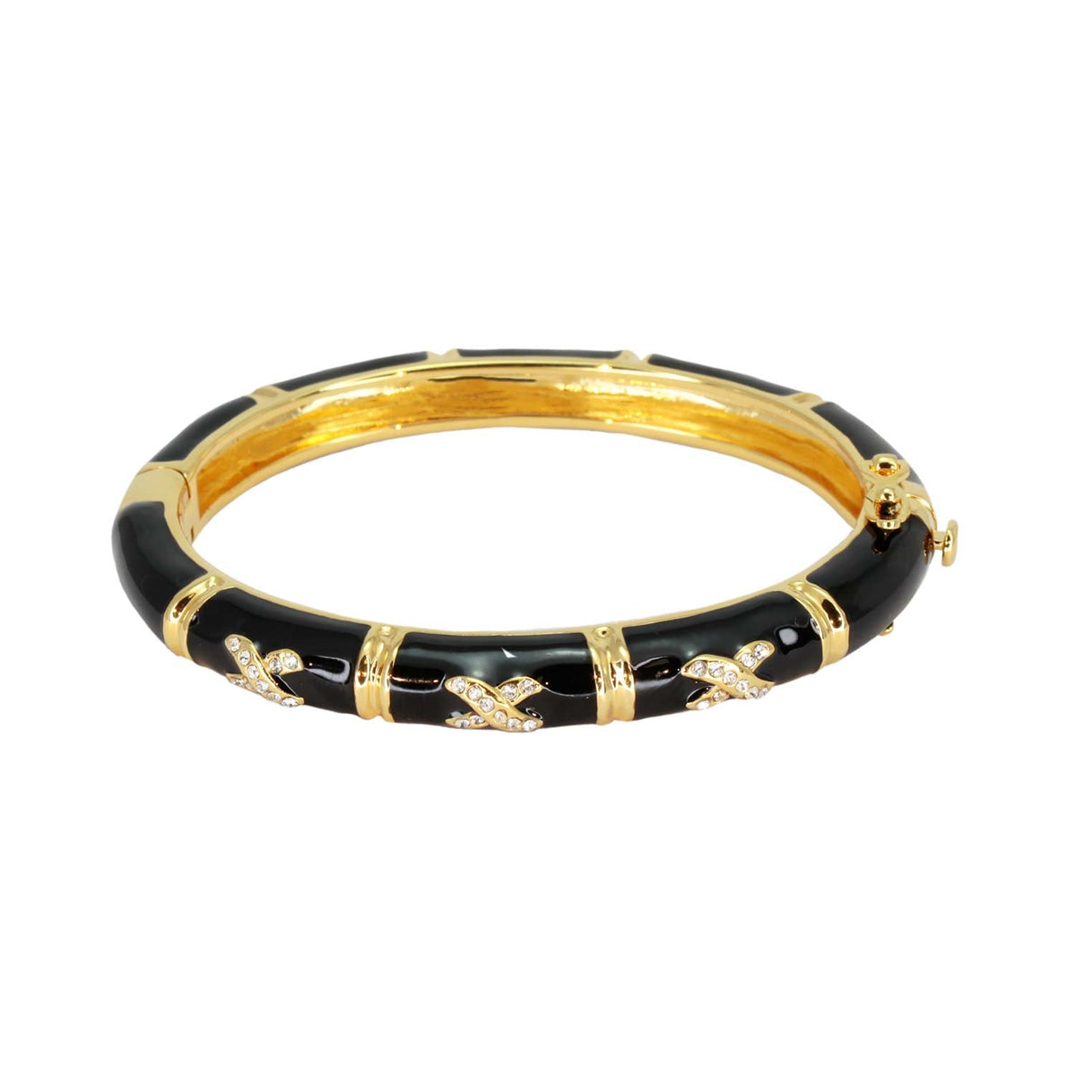 Elegant Hugs Bangle Slim Pavé X bracelet, black enamel with gold-tone accents on Tampa Home & Garden Store