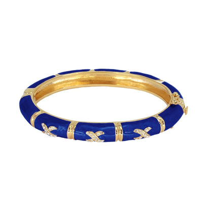 Elegant Hugs Bangle Slim Pavé X blue enamel bracelet with gold-tone accents and crystal X on Tampa Home & Garden Store
