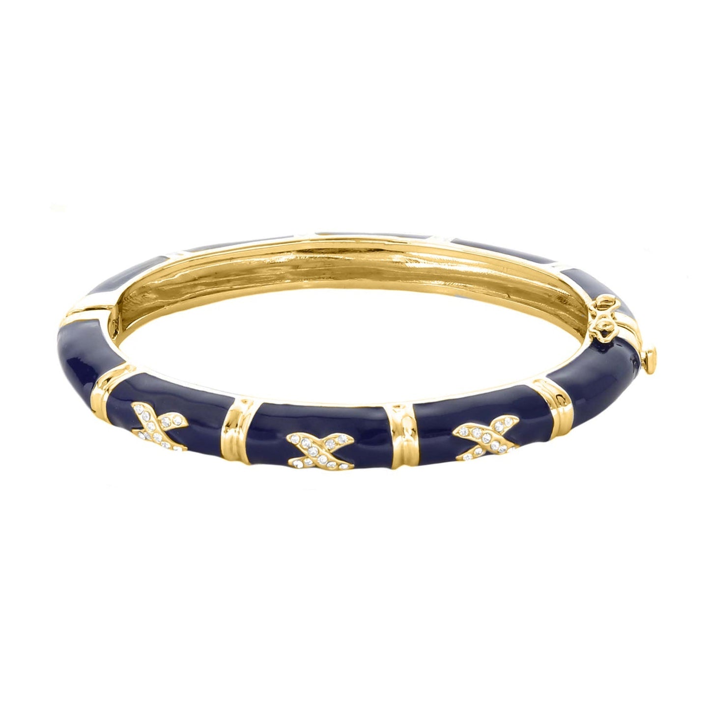 Elegant Hugs Bangle Slim Pave X bracelet in blue enamel with gold-tone crystal X accents on Tampa Home & Garden Store