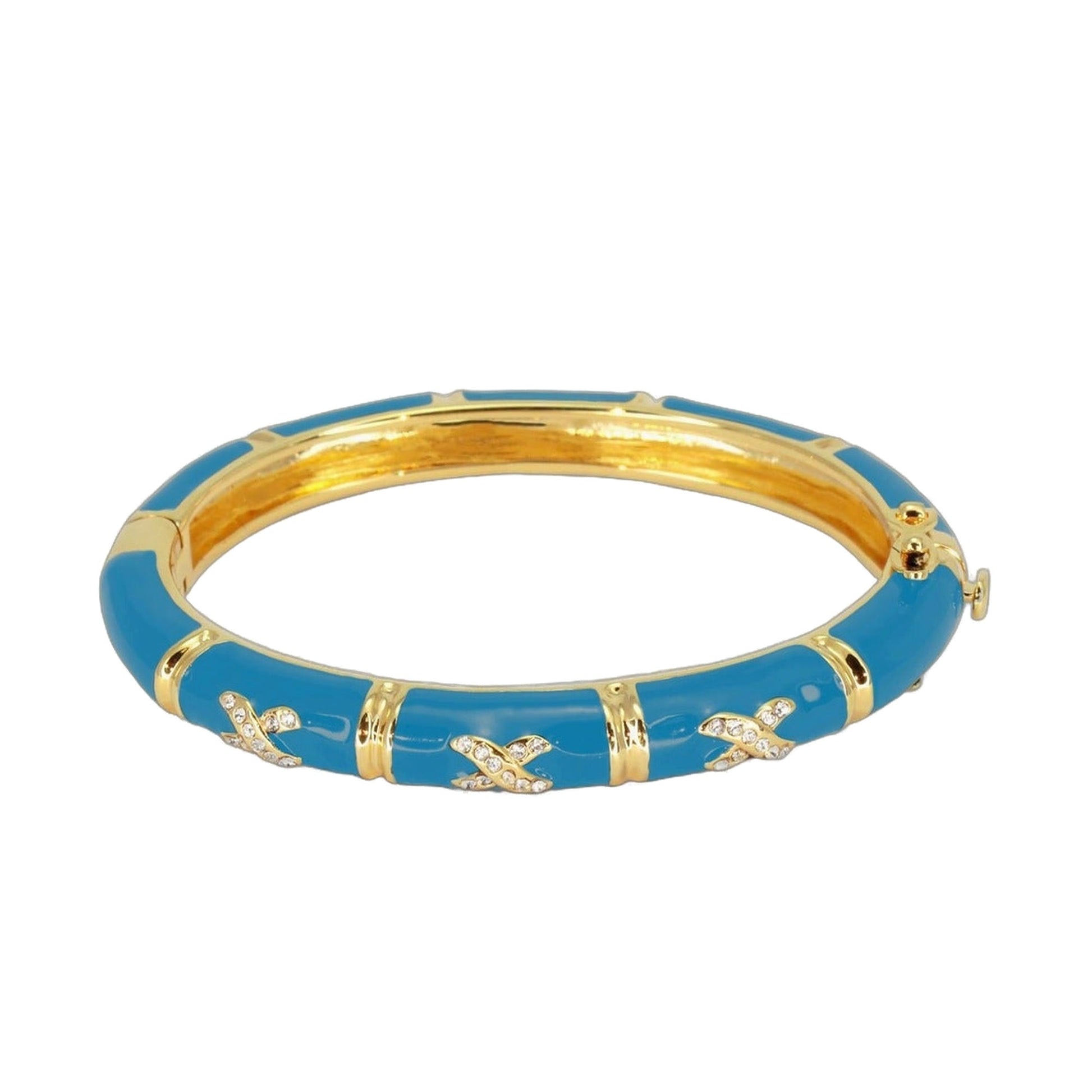 Elegant Hugs Bangle Slim Pavé X bracelet in blue enamel with gold-tone accents by Lauren G Adams on Tampa Home & Garden Store