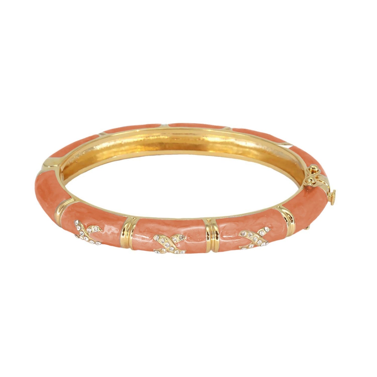 Elegant Hugs Bangle Slim Pavé X coral enamel bracelet Lauren G Adams, gold-tone with pavé X on Tampa Home & Garden Store