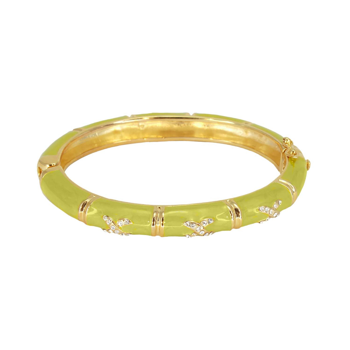 Elegant Hugs Bangle Slim Pavé X lime green enamel bracelet with gold-tone accents and crystals on Tampa Home & Garden Store
