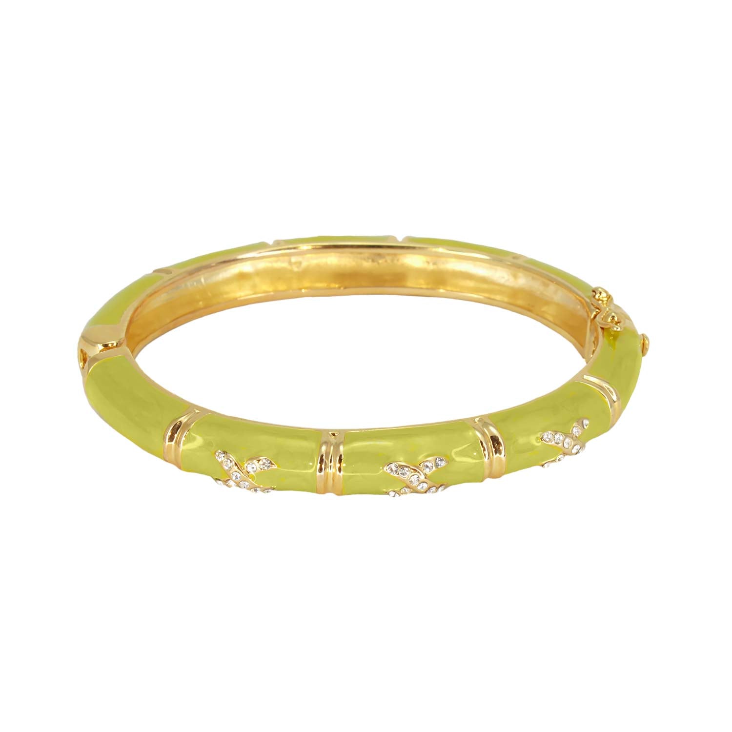 Elegant Hugs Bangle Slim Pavé X lime green enamel bracelet with gold-tone accents and crystals on Tampa Home & Garden Store