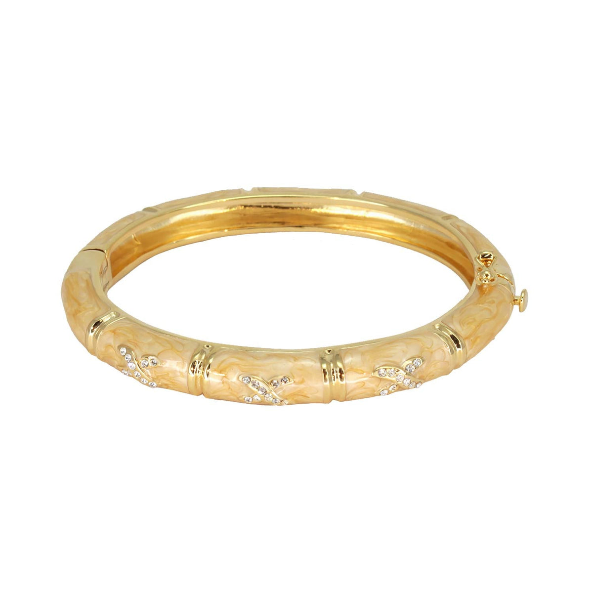 Elegant Hugs Bangle Slim Pavé X gold-tone with beige enamel crystal accents Lauren G Adams on Tampa Home & Garden Store