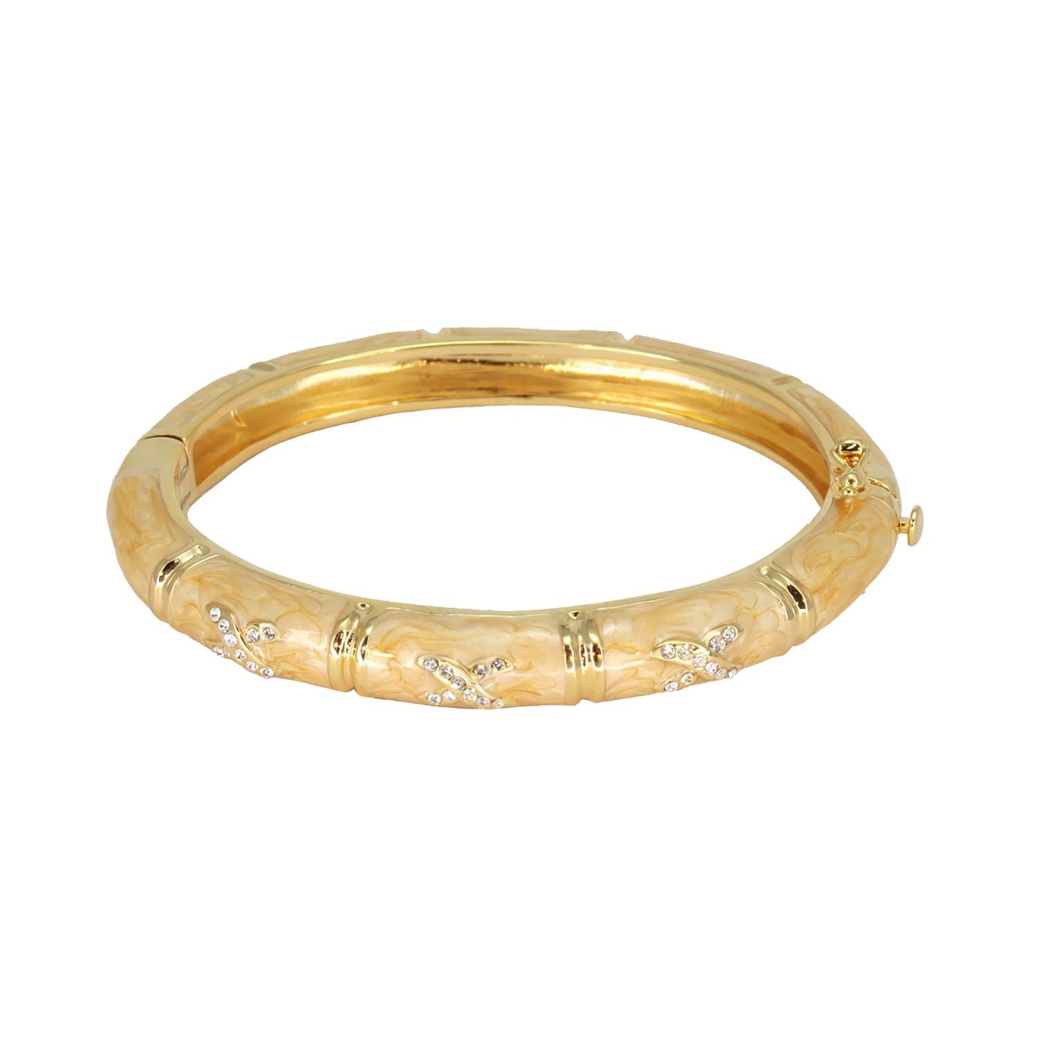 Elegant Hugs Bangle Slim Pavé X gold-tone with beige enamel crystal accents Lauren G Adams on Tampa Home & Garden Store