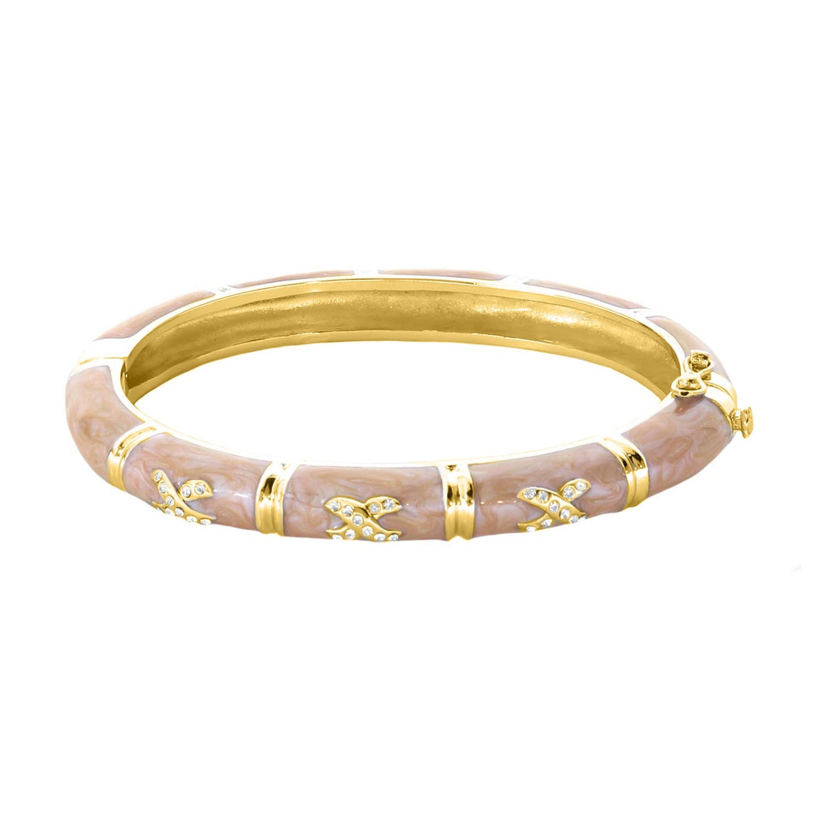 Elegant Hugs Bangle Pavé X bracelet in gold-tone with pink marbled enamel and pavé X crystals on Tampa Home & Garden Store