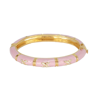 Elegant Hugs Bangle Slim Pavé X pink enamel bracelet with gold-tone accents on Tampa Home & Garden Store
