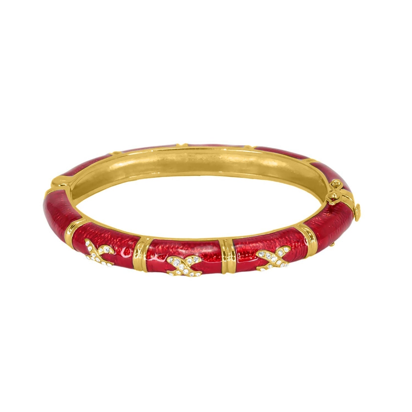 Elegant Hugs Bangle Slim Pavé X red enamel gold bracelet with crystal X motifs on Tampa Home & Garden Store