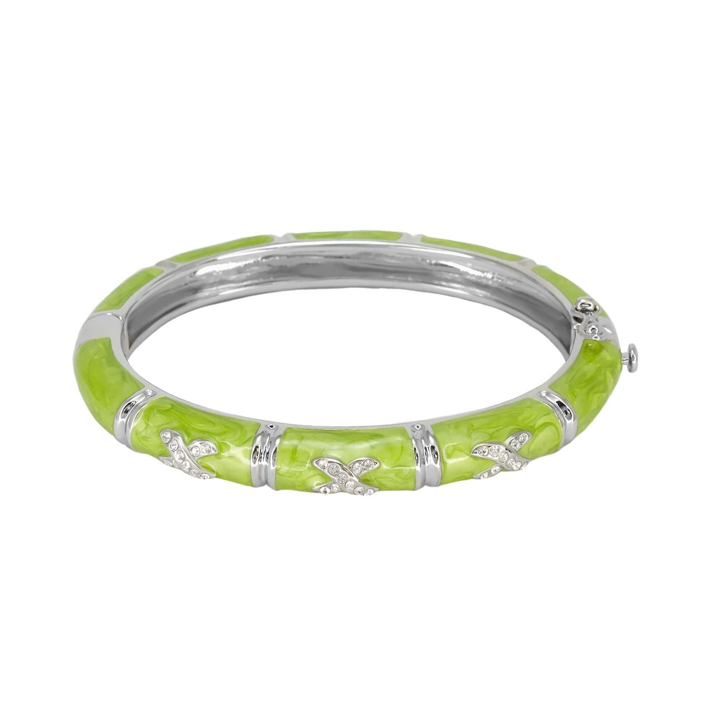 Elegant Hugs Bangle by Lauren G Adams lime green enamel bracelet with pavé X accents and silver links on Tampa Home & Garden Store