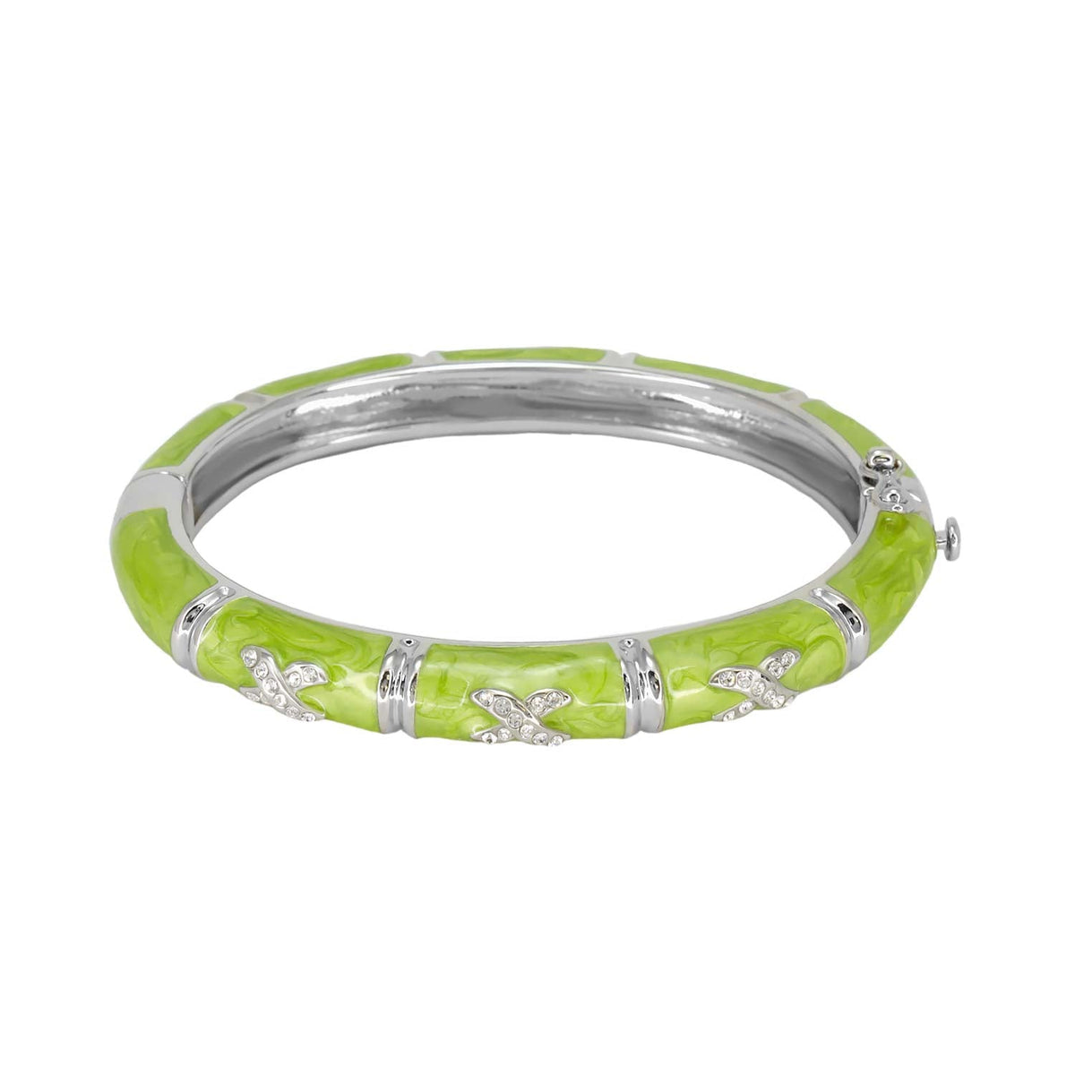Elegant Hugs Bangle by Lauren G Adams lime green enamel bracelet with pavé X accents and silver links on Tampa Home & Garden Store