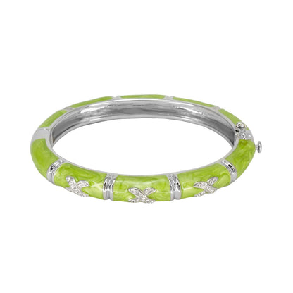 Elegant Hugs Bangle by Lauren G Adams lime green enamel bracelet with pavé X accents and silver links on Tampa Home & Garden Store