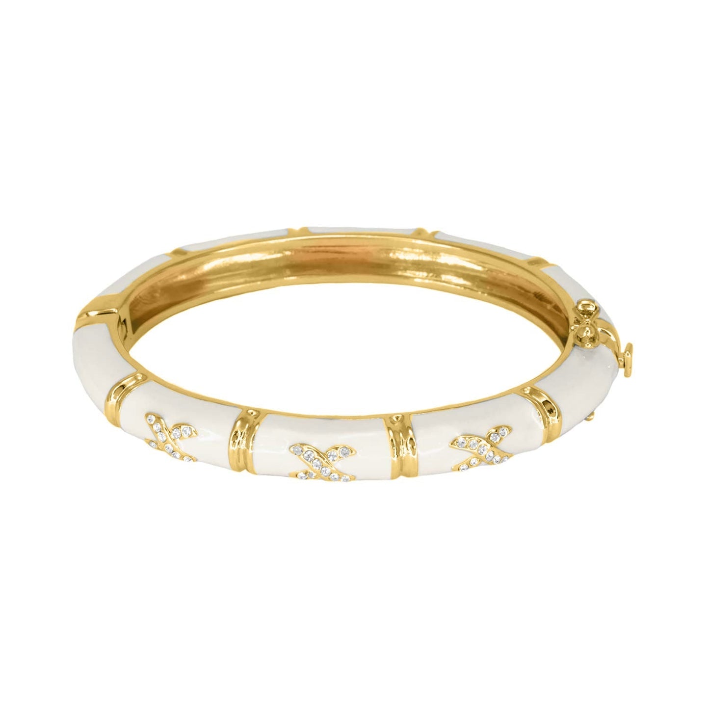 Elegant Hugs Bangle Slim Pavé X bracelet Lauren G Adams white enamel gold-tone links and crystals on Tampa Home & Garden Store