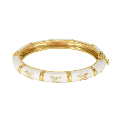 Elegant Hugs Bangle Slim Pavé X bracelet Lauren G Adams white enamel gold-tone links and crystals on Tampa Home & Garden Store