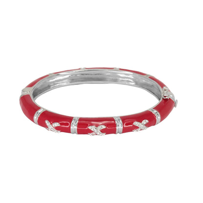 Elegant Hugs Bangle Slim Pavé X red enamel bracelet with silver accents by Lauren G Adams on Tampa Home & Garden Store