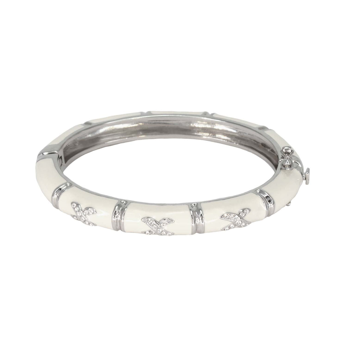 Elegant Hugs Bangle Slim Pavé X bracelet in white ceramic with crystal accents, Lauren G Adams on Tampa Home & Garden Store