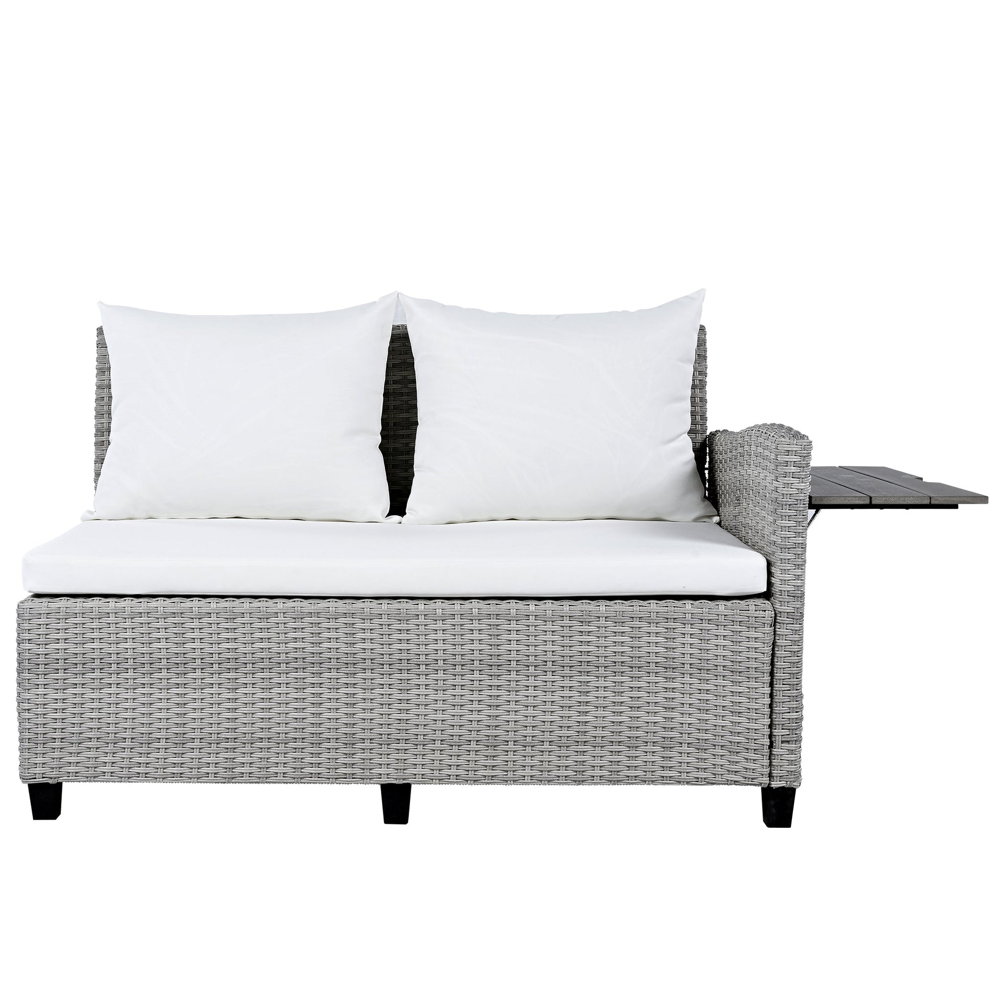 Tomax 2-piece outdoor rattan sofa set with grey wicker and white cushions, includes table on Tampa Home & Garden Store