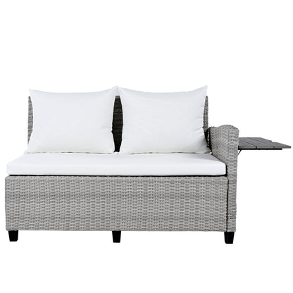 Tomax 2-piece outdoor rattan sofa set with grey wicker and white cushions, includes table on Tampa Home & Garden Store