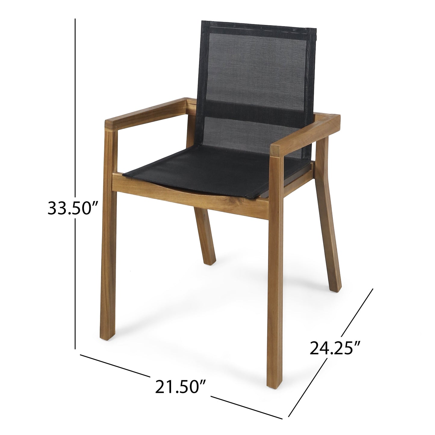 7-Piece Acacia Wood Outdoor Dining Set chair with natural wood frame and black fabric seating on Tampa Home & Garden Store