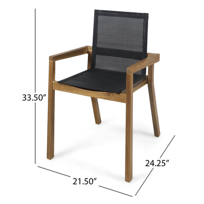 7-Piece Acacia Wood Outdoor Dining Set chair with natural wood frame and black fabric seating on Tampa Home & Garden Store