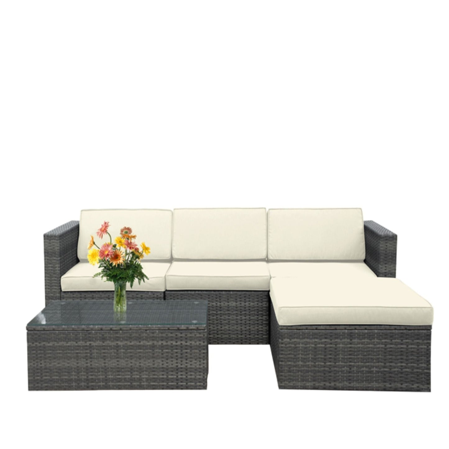 Patio Set With Coffee Table 2-piece outdoor sectional dark wicker beige cushions HouseOfZazla on Tampa Home & Garden Store