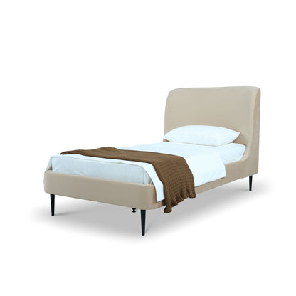Heather upholstered bed with curved beige headboard and black tapered legs by HouseOfZazla on Tampa Home & Garden Store