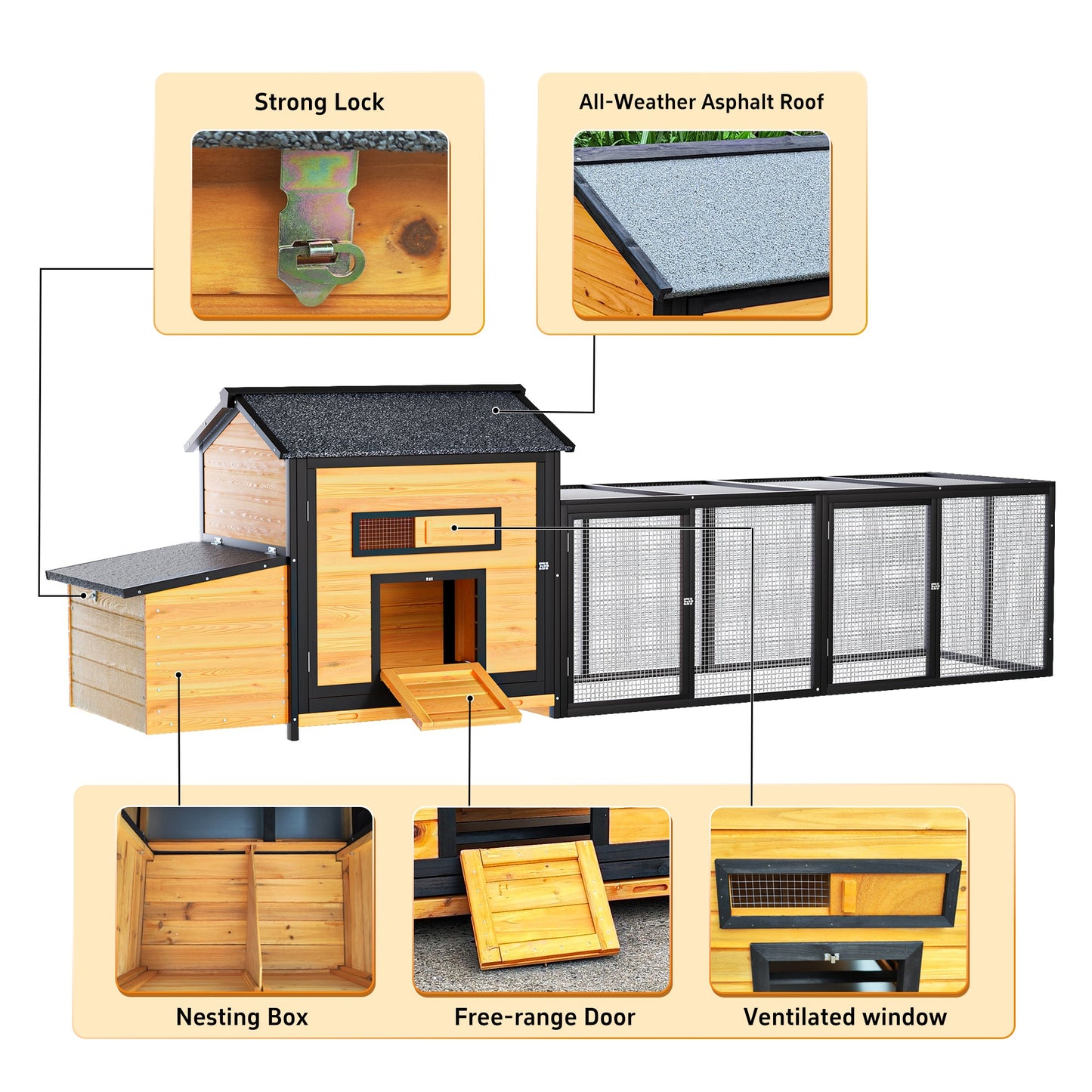 Wooden Chicken Coop and Large Outdoor Run Space