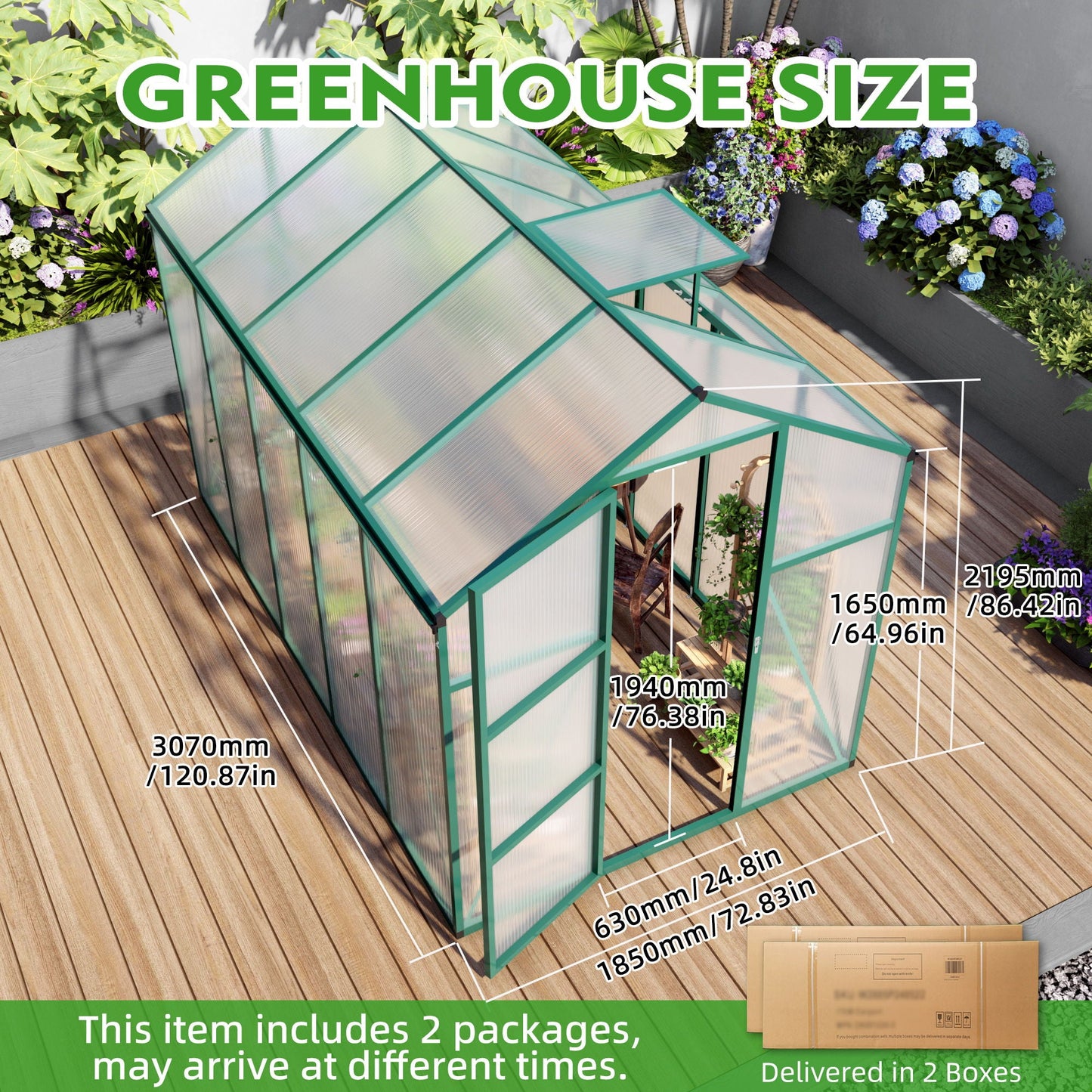Strong Polycarbonate Walk In Greenhouse and Porch