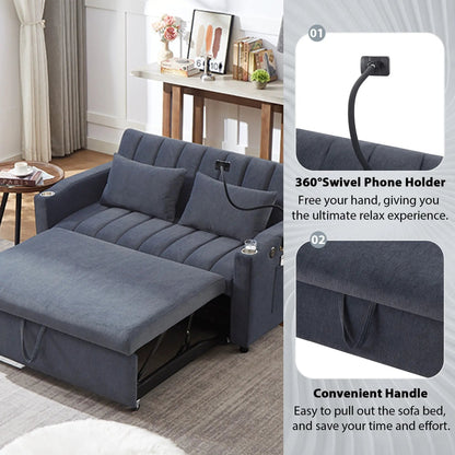 Convertible sleeper loveseat in blue-gray fabric with pull-out bed by Unique Piece Furniture on Tampa Home & Garden Store