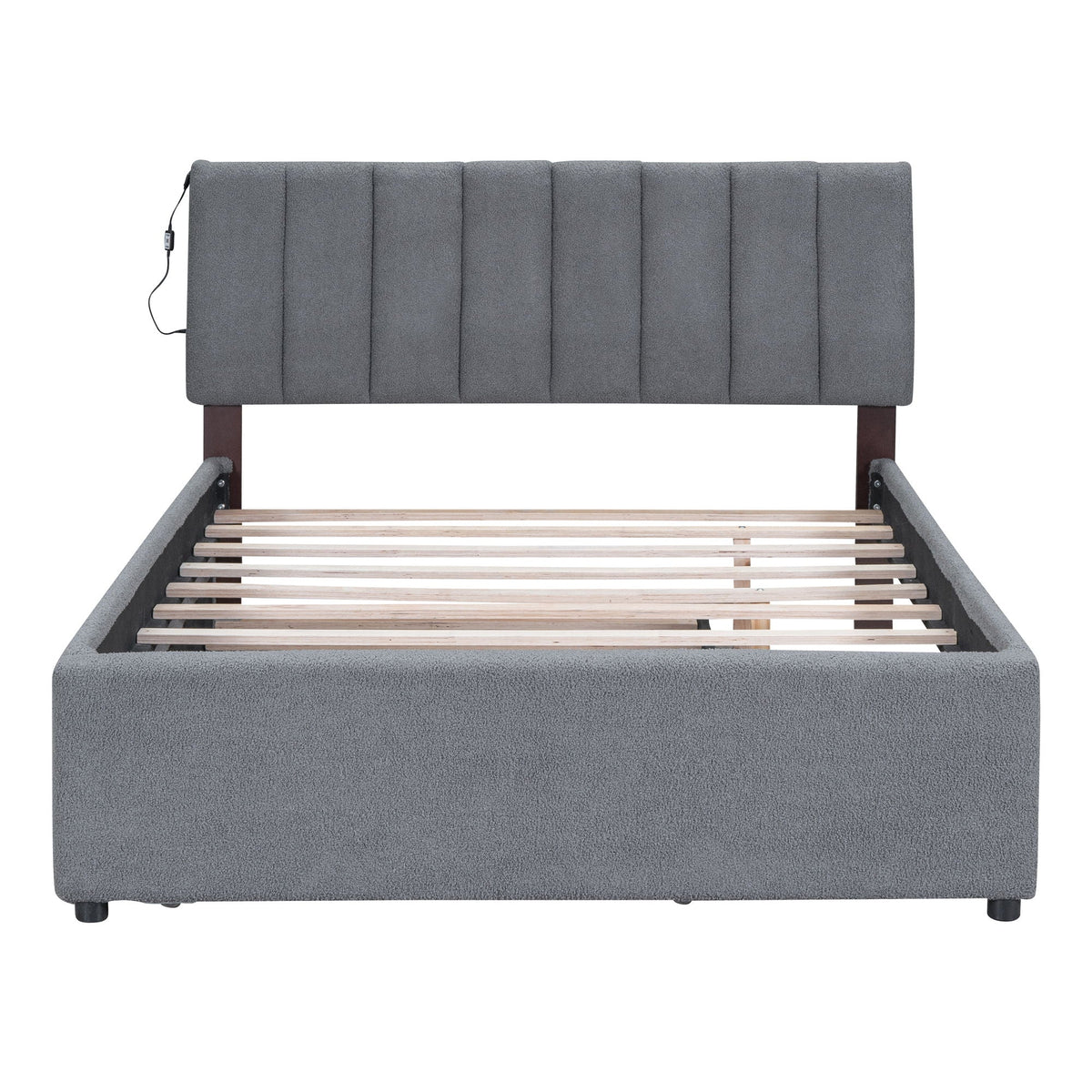 Upholstered platform bed with trundle in grey fabric, channel tufted headboard by HouseOfZazla on Tampa Home & Garden Store