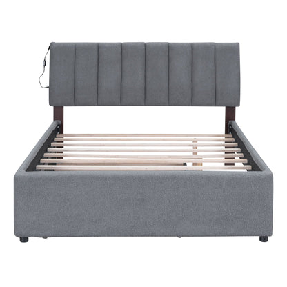 Upholstered platform bed with trundle in grey fabric, channel tufted headboard by HouseOfZazla on Tampa Home & Garden Store