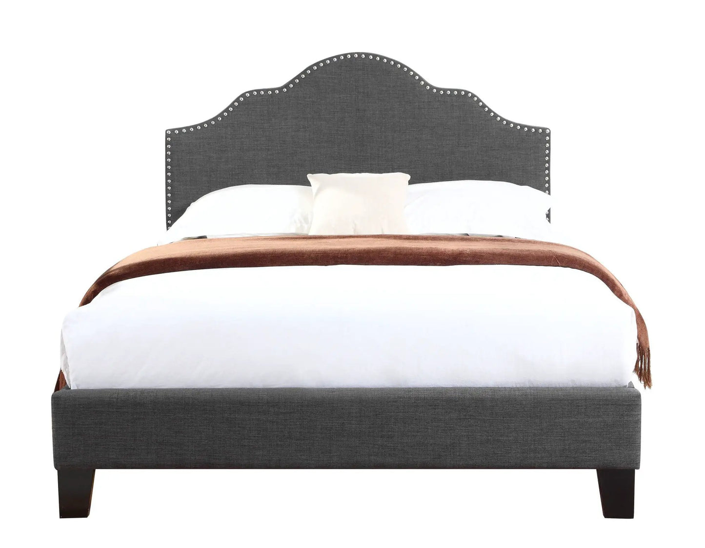 Kopa fabric upholstered bed with dark gray headboard and nailhead trim by Unique Piece Furniture on Tampa Home & Garden Store