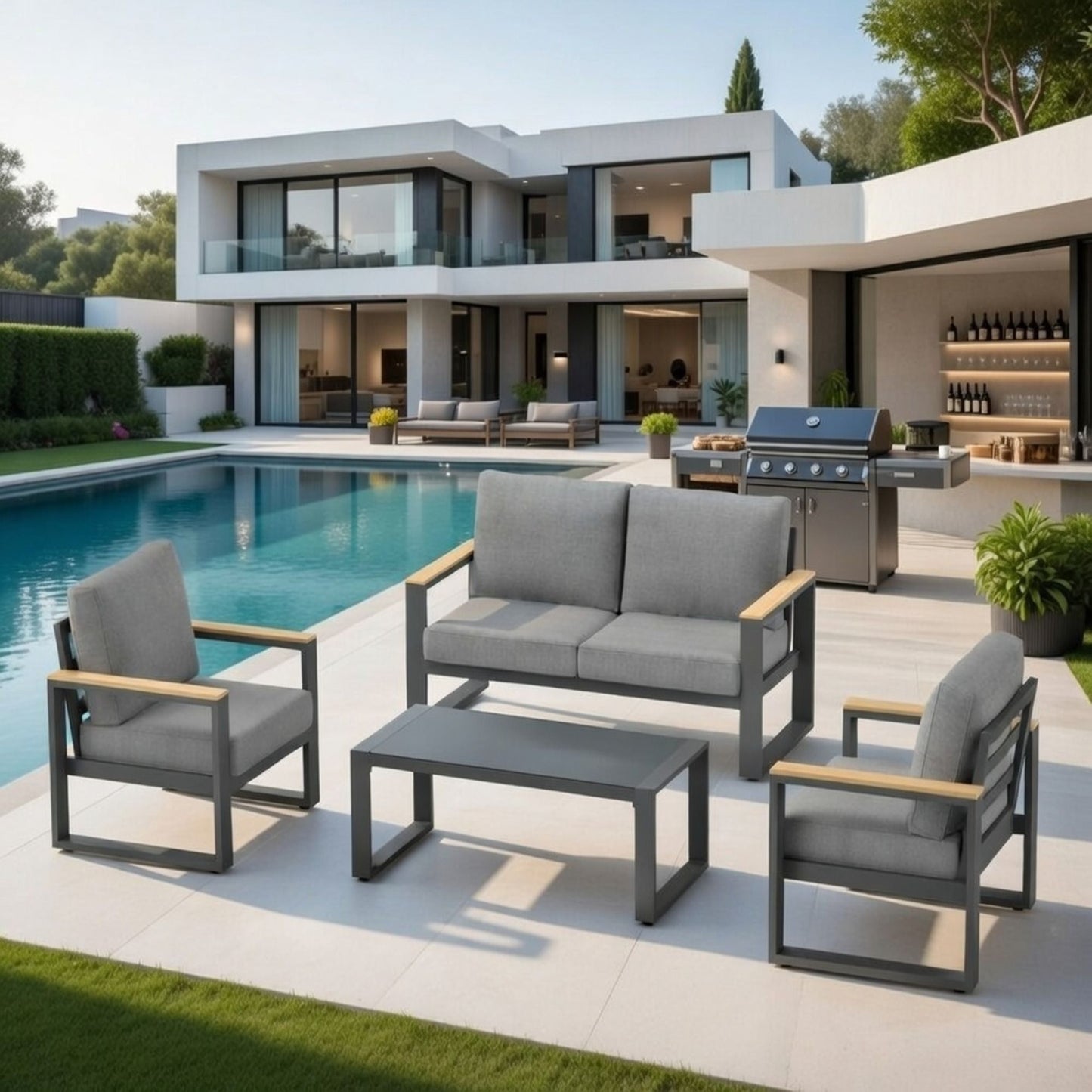 Modern Outdoor Sofa Set with the Coffee Table