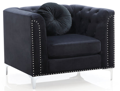Contemporary sloped arm chair in black micro suede with tufted back and nailhead trim on Tampa Home & Garden Store