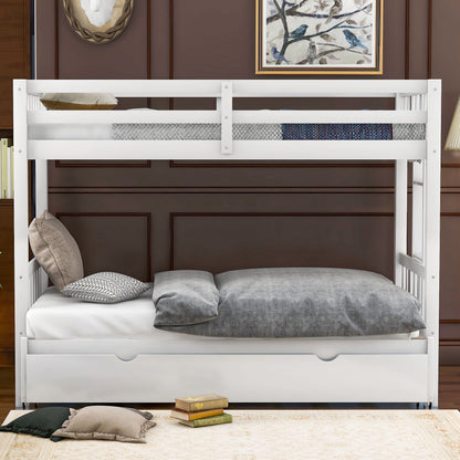 Smooth Mobility Bunk Bed With Trundle by HouseOfZazla, white wooden bunk bed with gray bedding on Tampa Home & Garden Store
