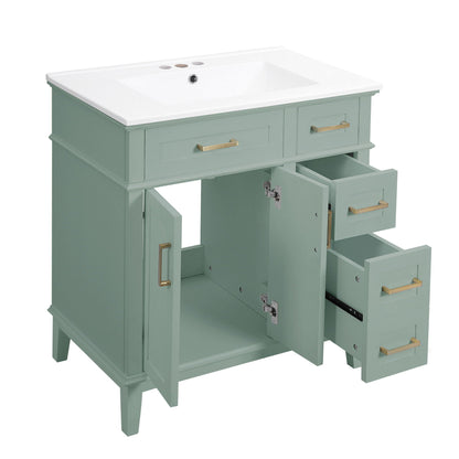 Modern bathroom vanity with sink by HouseOfZazla, sage green cabinet, brass hardware and ample drawers on Tampa Home & Garden Store