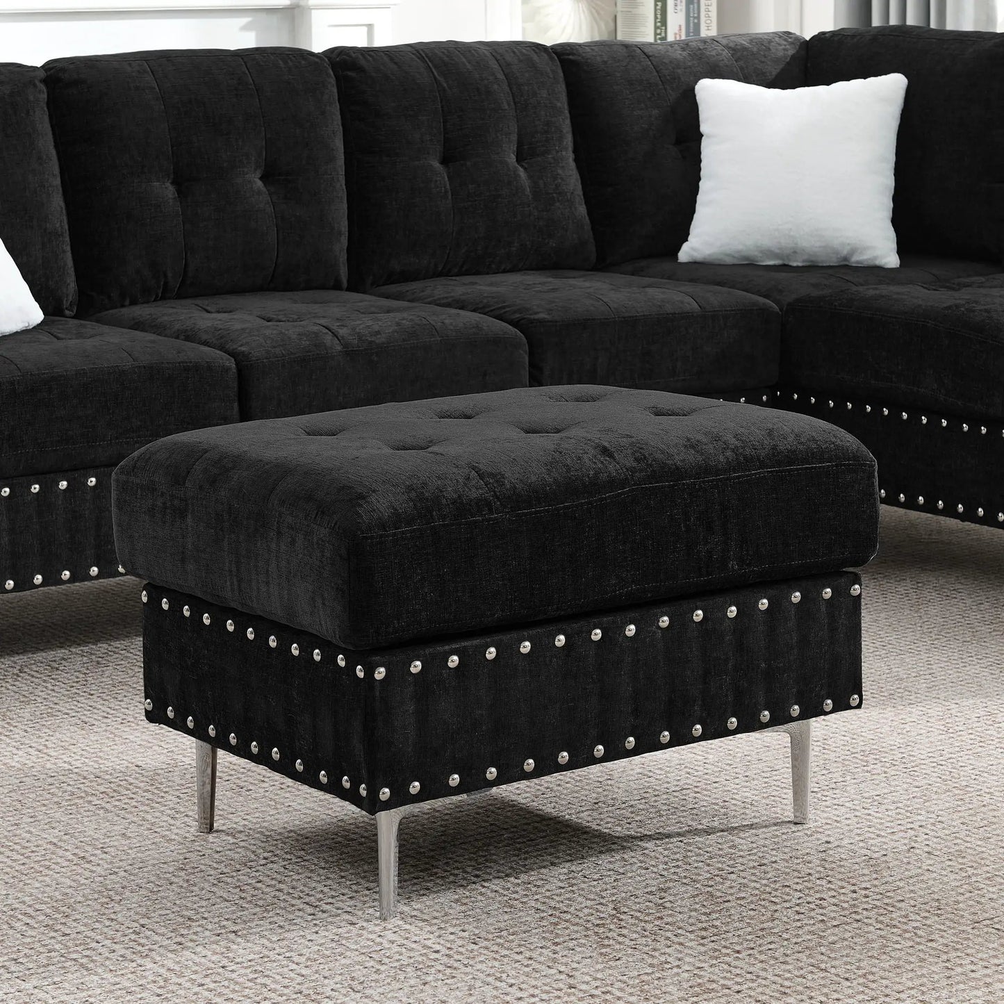 L Shaped Sofa with Chaise and Storage Ottoman