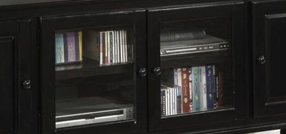 Ferla TV Stand in Black with glass-front cabinets by HouseOfZazla on Tampa Home & Garden Store