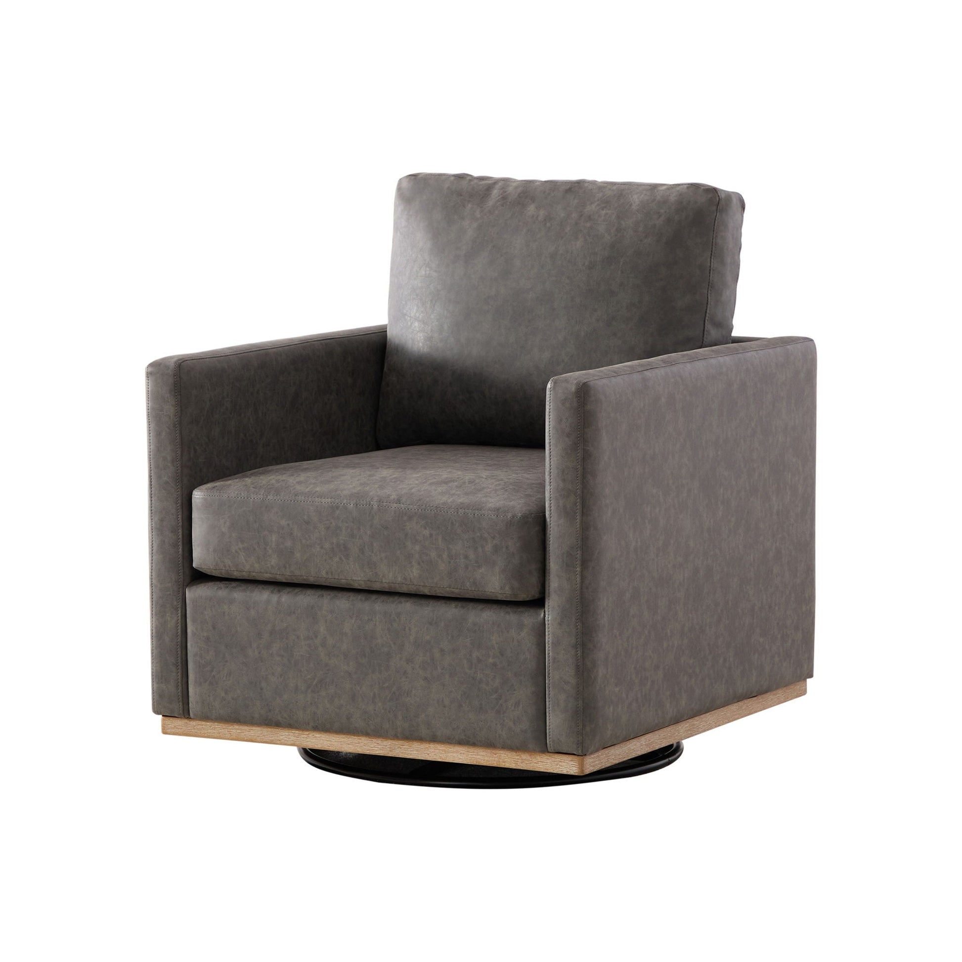 Modern upholstered square swivel chair in gray faux leather with 360-degree rotation on Tampa Home & Garden Store