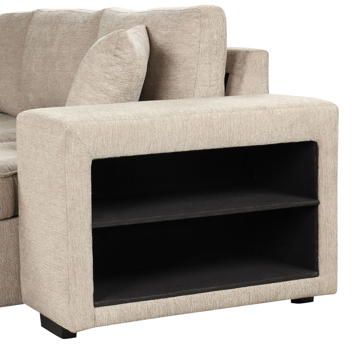 Sleeper sectional by HouseOfZazla beige textured fabric with storage chaise and 2 stools on Tampa Home & Garden Store