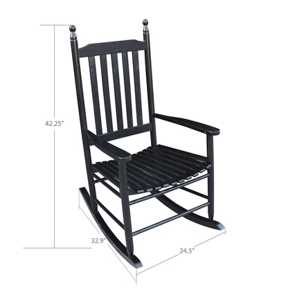 Black wooden porch rocker with solid wood construction and slatted back HouseOfZazla on Tampa Home & Garden Store