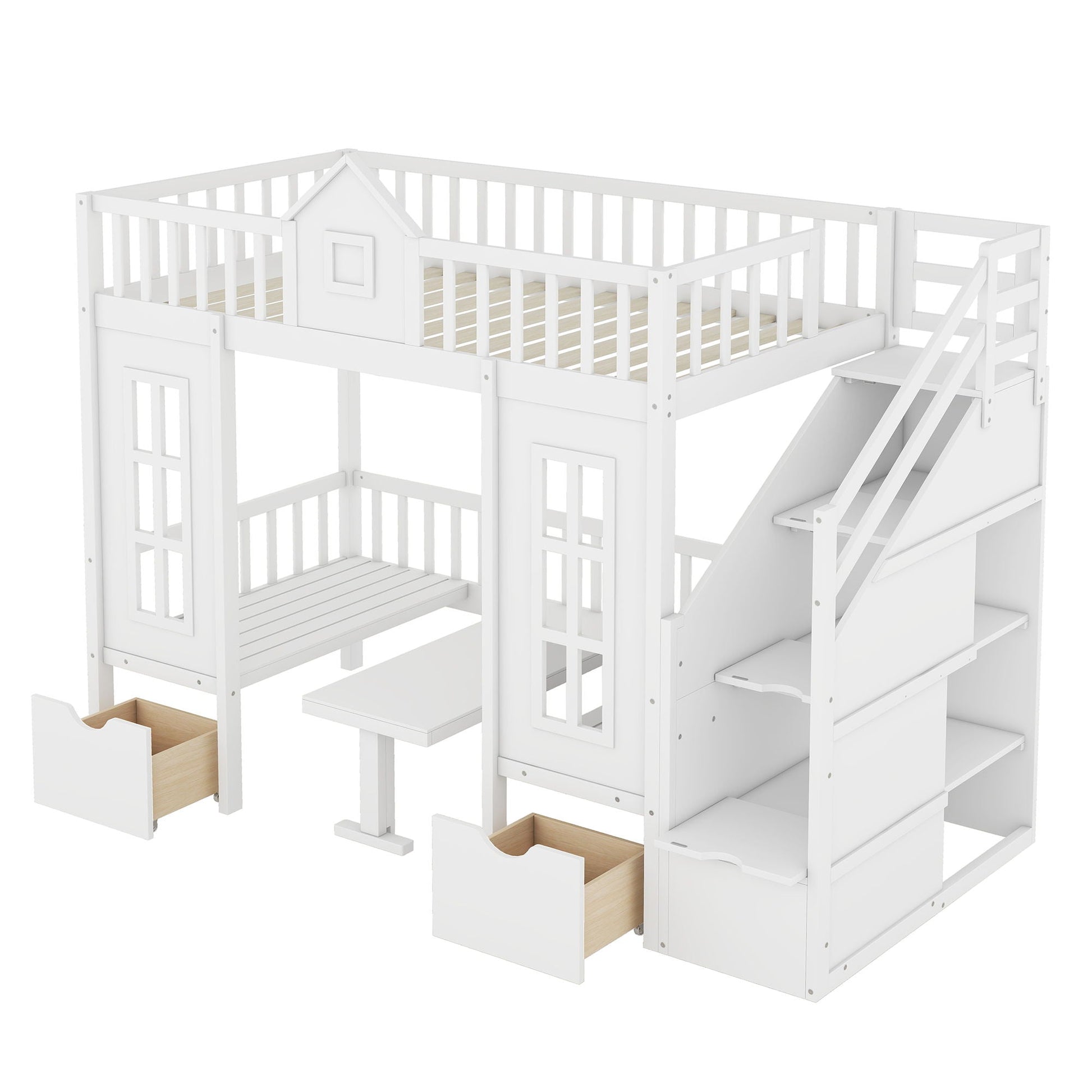 Twin-over-twin bunk bed by HouseOfZazla with stairs and built-in drawers on Tampa Home & Garden Store