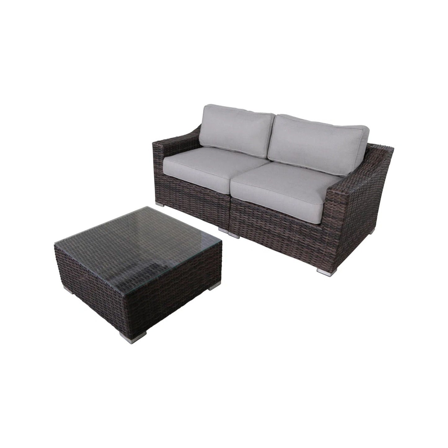 Outdoor Wicker Set With Glass Table And Cushions