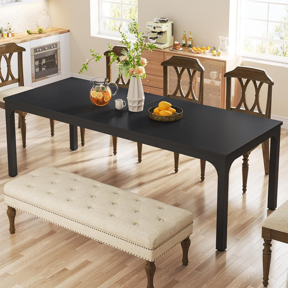 Rectangle dining table for 6-8 with a matte black top and wooden legs by HouseOfZazla on Tampa Home & Garden Store