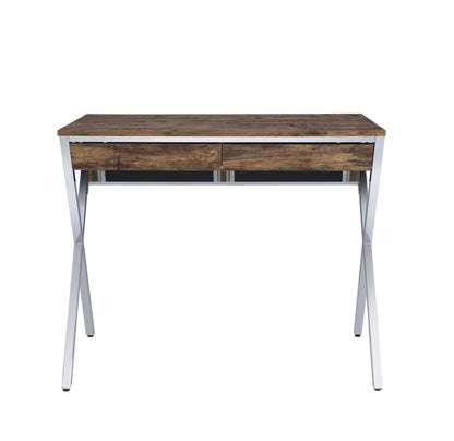 Weathered Oak Writing Desk with Chrome Legs
