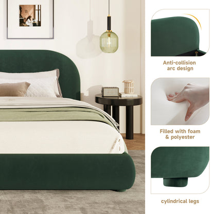 Dark Green Velvet Bed Frame and Curved Headboard