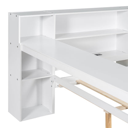 Platform bed with built-in storage shelves and open cubbies in white by HouseOfZazla on Tampa Home & Garden Store