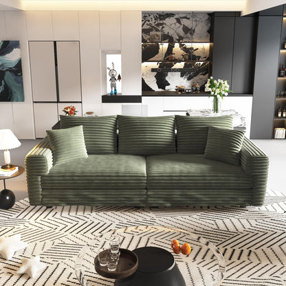 4 Seat Modern Comfy Upholstered Sofa Cloud Couch in olive green velvet with ribbed cushions on Tampa Home & Garden Store