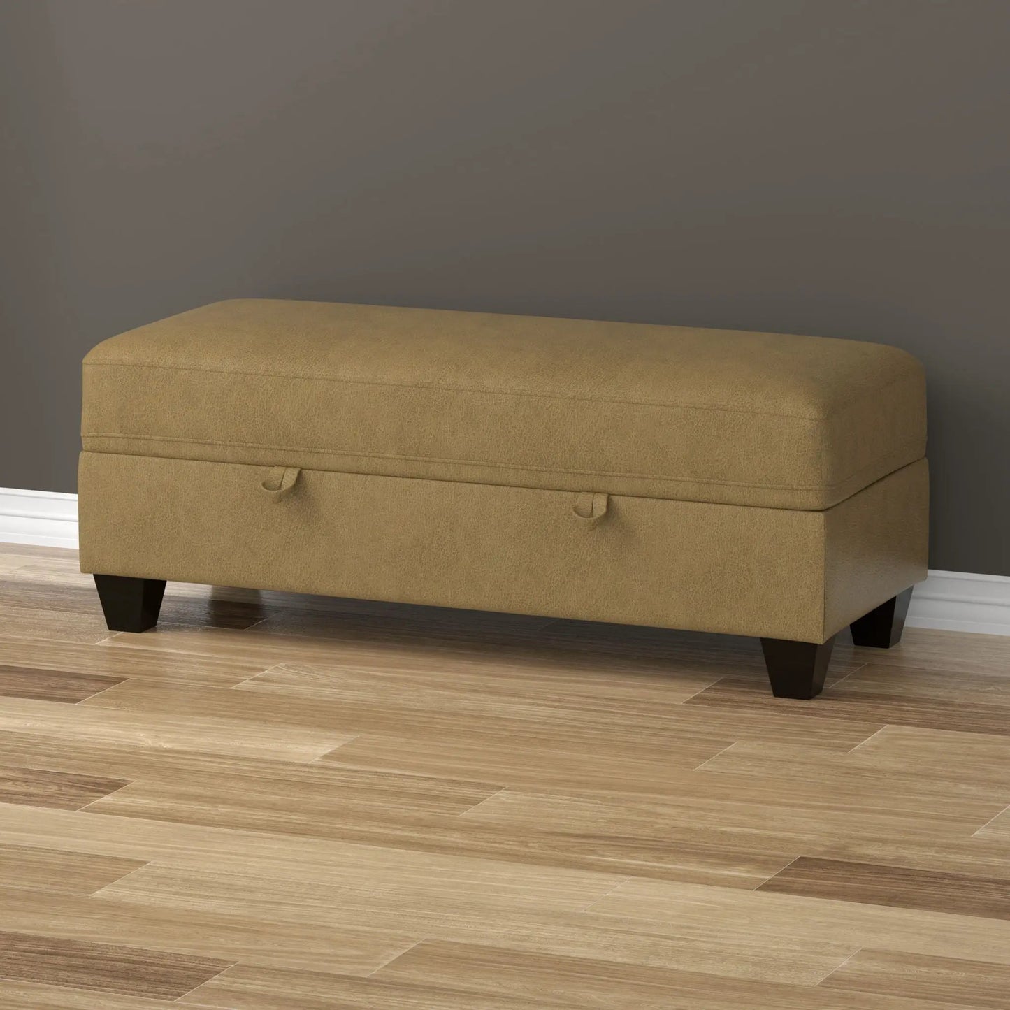 Drason storage ottoman in beige fabric with dark wooden legs by Unique Piece Furniture on Tampa Home & Garden Store